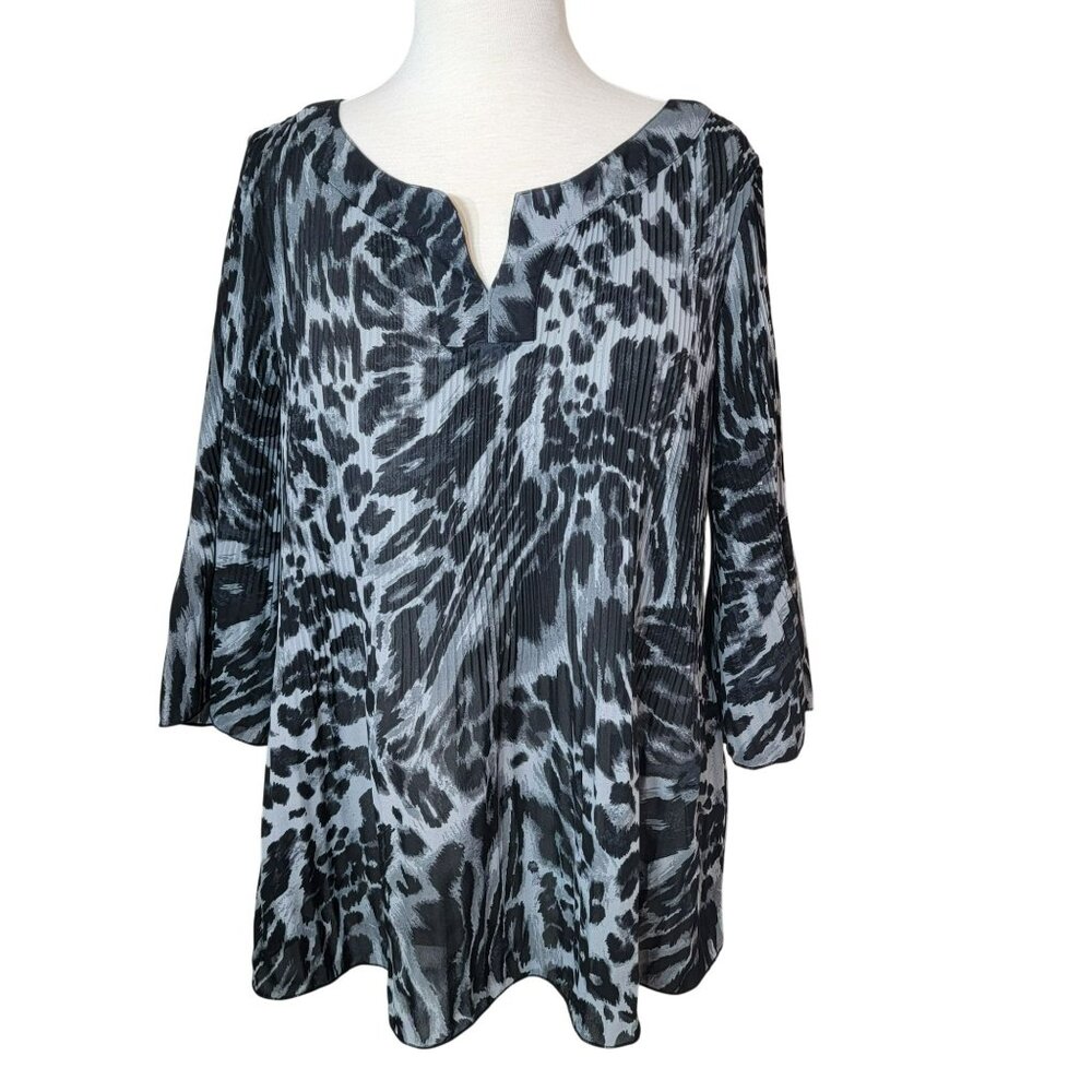 Just My Size Tunic Top,Women 1X, Black & Gray Animal Print, Crinlke Pleats, EUC